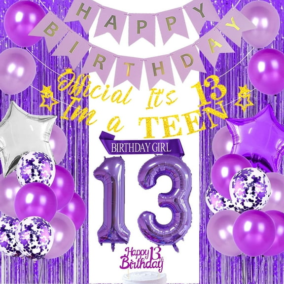 Purple 13th Birthday Decorations for Girls 13 Year Old Birthday Decorations Happy 13th Birthday Cake Topper Party Supplies Purple Number 13 Foil Balloon