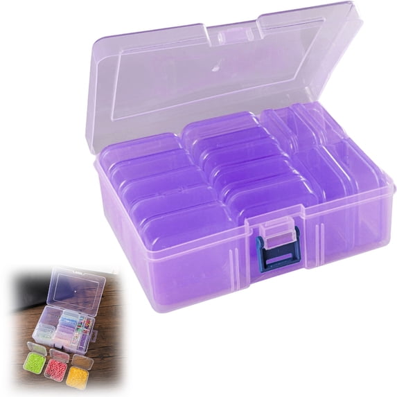 Purple 14 Compartment Storage Box Small Bead Organizers by Dusknt Plastic Storage Cases Bead Storage Containers Transparent with Hinged Lid Rectangle Craft Supply Case