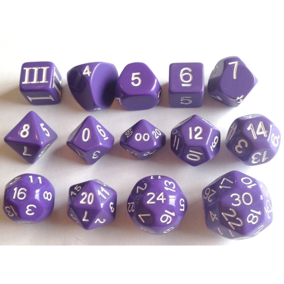 Impact Miniatures Dice of Unusual Sizes Set - Purple w/White (14) New