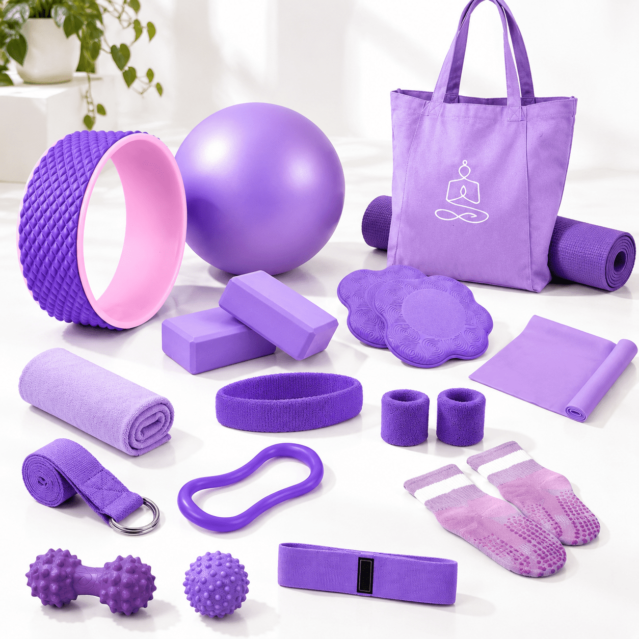Pliates Kit Purple 17-Piece Yoga Starter Kit for Women Pilates and Fitness Practice ...