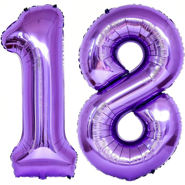 Purple 18 Number Balloons, 40 Inch Giant Number 18 Balloons Foil Mylar ...