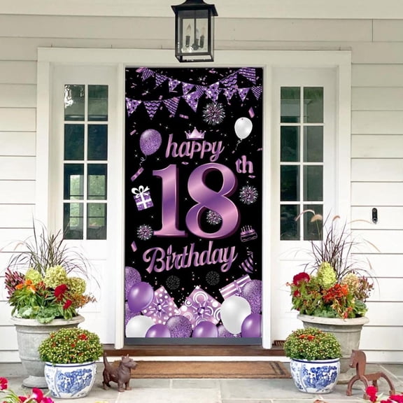 Purple 18th Birthday Banner - Door Decoration for Boy or Girl Parties