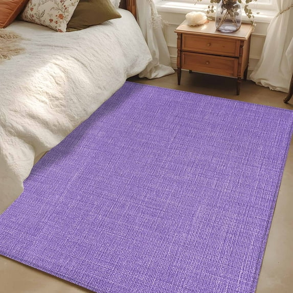 Purple 2.7x5 Area Rugs, Farmhouse Burlap Solid Purple Color Modern Linen Texture Non-Skid Rubber Backing Large Rectangle Rugs - Living Room Bedroom Home Office, Indoor Floor Mat Carpets Washable Rug