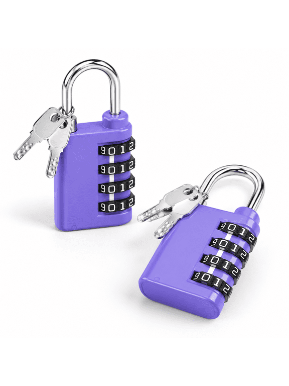 Purple 2 Pack TSA Approved Luggage Locks, Dual Access Key or 4-Digit Code Combination