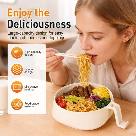 Purple 2026 Upgraded Microwave Ramen Cooker Bowl Set with Chopsticks & Lid, Portable Pasta Strainer for Dorm & Office