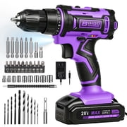20V BIHOO Power Drill, Purple Electric Drill Cordless with Battery and Charger, 3/8-Inch Keyless Chuck, Variable Speed,Electric Screwdriver