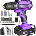 thumbnail image 1 of Purple 20v Cordless Drill With Battery And Charger, Electric Screwdriver Kit, 25+1 Torque, Stud Finder Ready,Front LED Light, 1 of 1