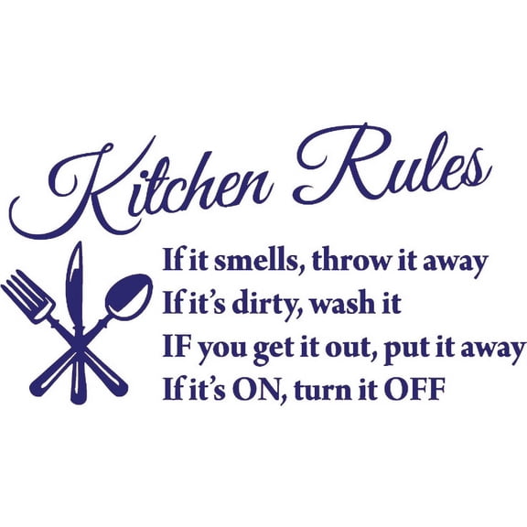 Picniva Kitchen Rules Quote Vinyl Wall Decal, Purple, 22 x 13 in, Kitchen Quote, Removable Self-Adhesive, Kitchen Dining Room Decor