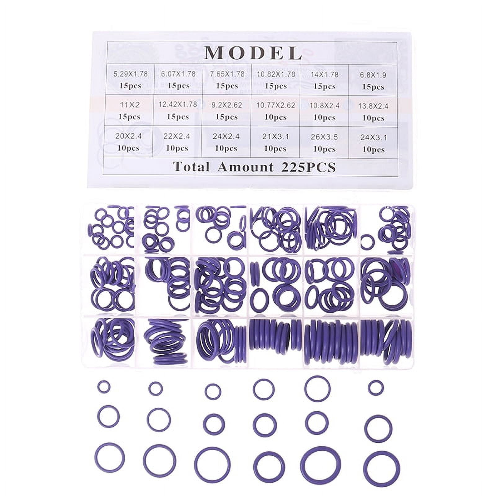(Purple) 225Pcs Seal Oring R134a Car Air Conditioning Rubber Washer Assortment Box Set