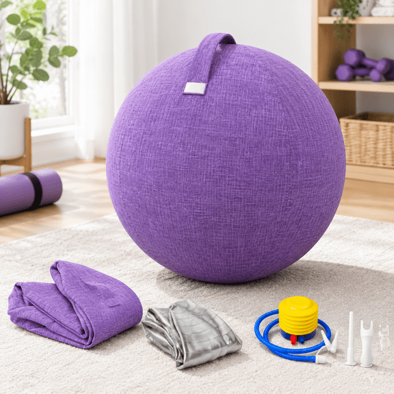 Purple 25-Inch Exercise Ball Chair With Fabric Cover For Home Office Yoga Pilates