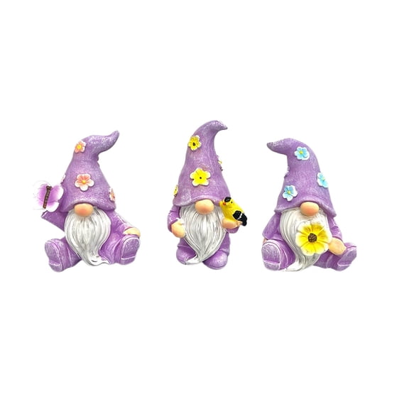 Purple 3 Piece Resin Easter Gnome Statues Spring Decoration Cute Gnome Ornaments For Desk