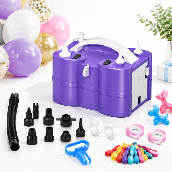 Purple 3-in-1 Portable Electric Balloon Pump with Dual Nozzles and Multiple Accessories