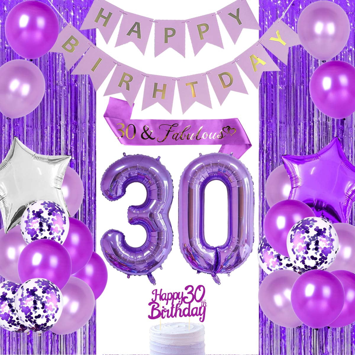 Purple 30th Birthday Decorations for Women ZLK1 30 Fabulous Birthday — free download
