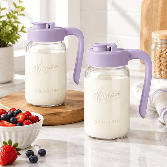 Purple 32.0 Ounces 2-Pack Glass Pitcher with Lid for Breast Milk ...