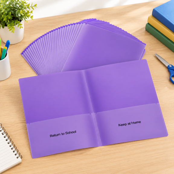 Purple 36-Pack PP File Folders with Pockets for Elementary School Students