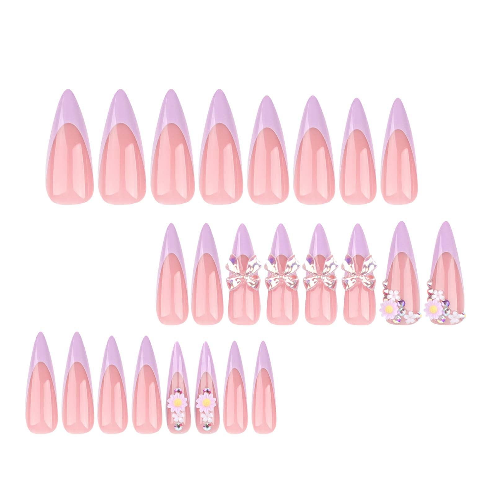 Purple 3D Bow Wearable Nails Summer New Nail Pieces Repeatable False