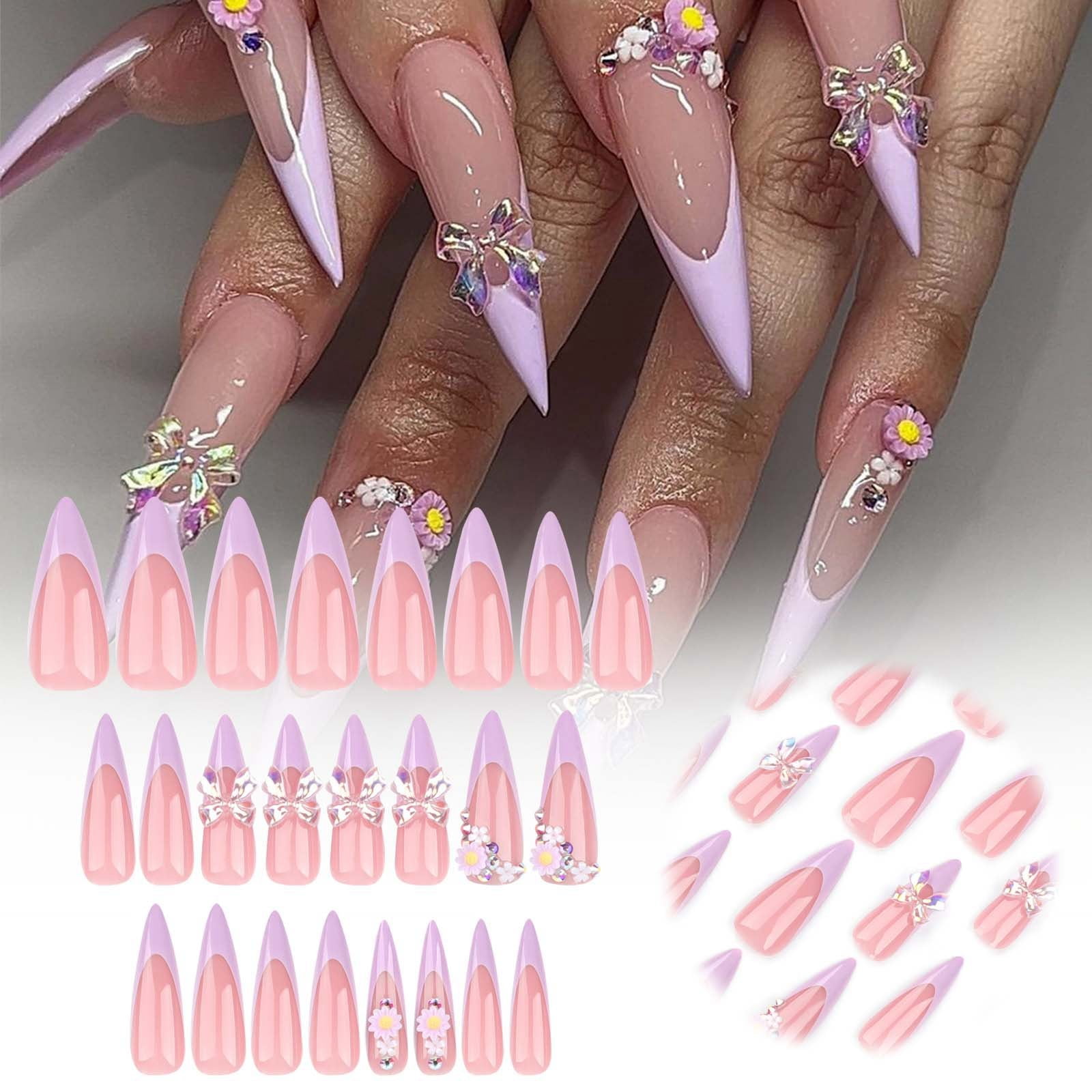 Purple 3D Bow Wearable Nails Summer New Nail Pieces Repeatable False