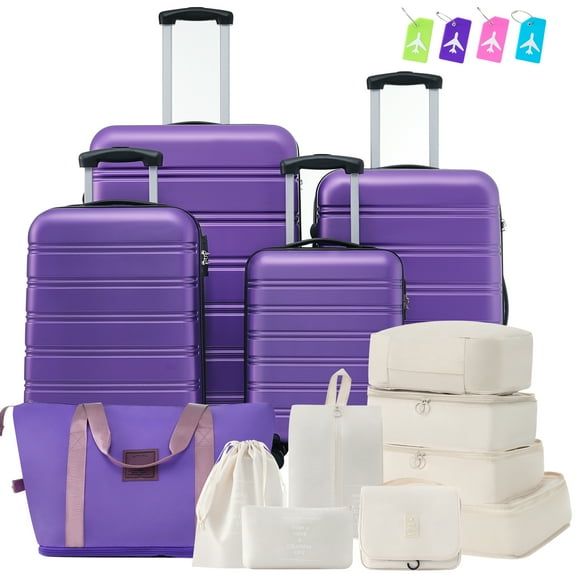 Purple 4-Piece Hardshell Luggage Set with TSA Lock - ABS Spinner Suitcases (16-28") & Travel Bag - Lightweight & Durable for Travel
