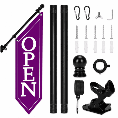 Purple 42x12 Inch Double-Sided Open Outdoor Banner With Pole Kit