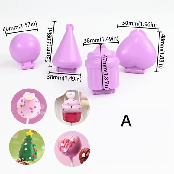 (Purple) 4pcs/set Round/Heart/Cone/Cupcake Lollipop Mold Plastic Cookies Cakepop Mould DIY Fondant Cake Decorating Tools Baking Supplies