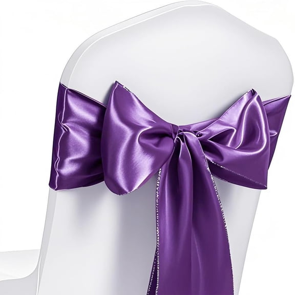 Purple 50 Pack Satin Chair Ribbons Bows Ties For Wedding Party Decor