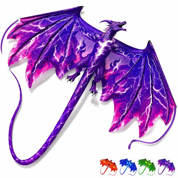 Purple 55 Inch Wingspan Dragon Kite For Adults And Beginners