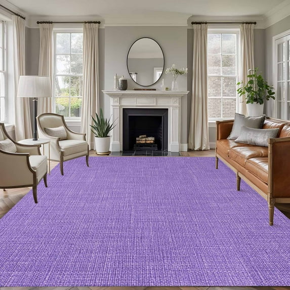 Purple 5x8 Area Rugs, Farmhouse Burlap Solid Purple Color Modern Linen Texture Non-Skid Rubber Backing Large Rectangle Rugs - Living Room Bedroom Home Office, Indoor Floor Mat Carpets Washable Rug