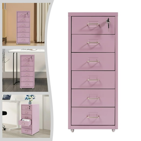 6 Tiers Vertical File Cabinet Metal File Cabinet with Lock Modern Style Purple Color Filing Cabinet