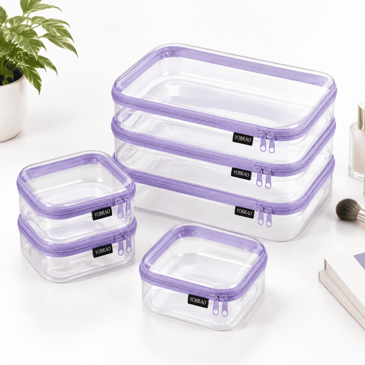Purple 6 Pack (2L+2M+2S) Multi-Size Hard Shell Zipper Packing ...