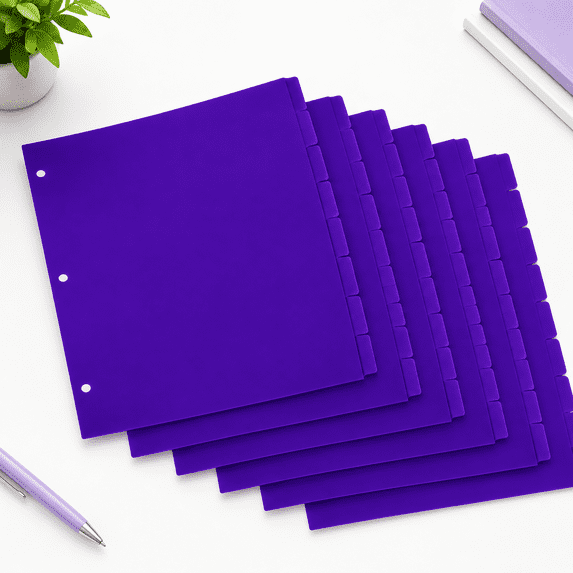 Purple 6 Sets 8 Tab Binder Dividers for 3 Ring Binders, 8.5 x 11 Inch ...