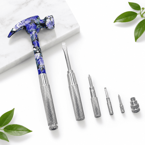 Purple 6-in-1 Multifunctional Portable Hammer Kit with Cross and Flat Screwdrivers