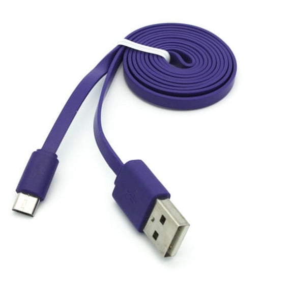 Purple 6ft Long Tangle Free Flat USB Cable Compatible With ASUS ZenFone 5Q 3 Max, Google Nexus 7 2 7 - Barnes & Noble NOOK HD+ HD Color - BLU Vivo XI, Tank Extreme Pro (T0010UU), Studio X8 HD