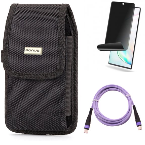 Purple 6ft PD Cable & Case Belt Clip & Privacy Screen Protector for Samsung Galaxy Note 20 (6.7") - Combo with Type-C to USB-C Long Charger Cord & Rugged Holster & TPU Film Anti-Peep