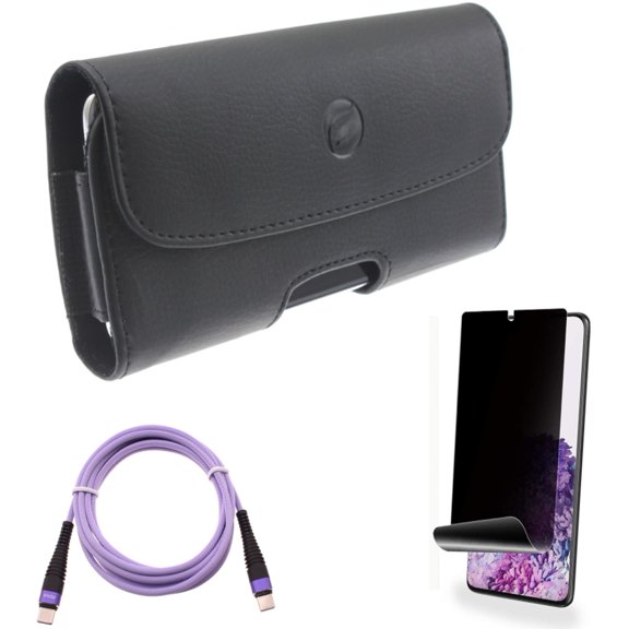 Purple 6ft PD Cable w Privacy Screen Protector w Case Belt Clip for Samsung Galaxy S20 Plus - Type-C to USB-C Long Charger Cord Power, TPU Film [NOT GLASS] [Fingerprint Works] fits Galaxy S20 Plus