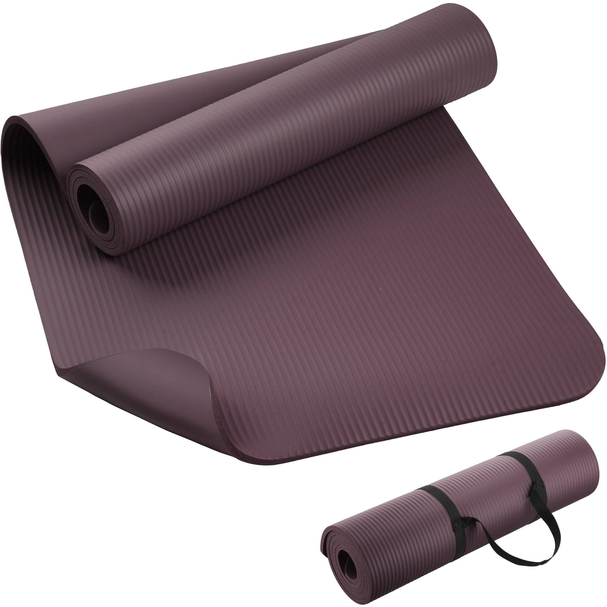 Purple 72”x24”x10mm NBR Yoga Mat for Exercise, Pilates, Stretching and Meditation