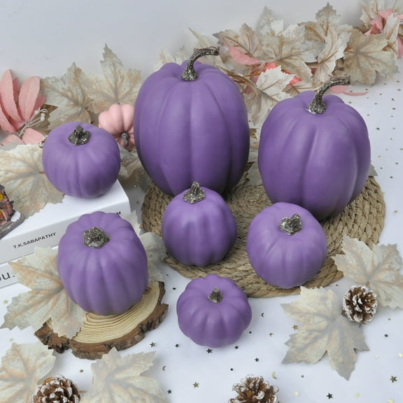 Purple 7Pcs Thanksgiving Simulation Pumpkin Set Ornaments Festival Foam Large Pumpkin Model Decoration Props