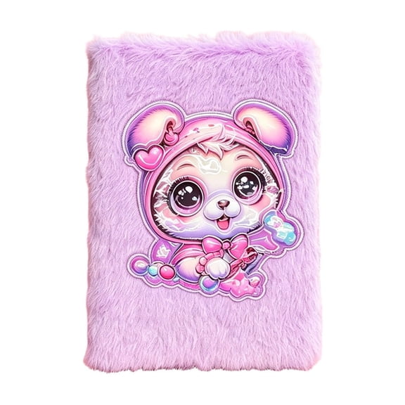 Purple A5 Kawaii Notebook With Reversible Sequin Faux Fur Cover Journal Diary For School Office Travel