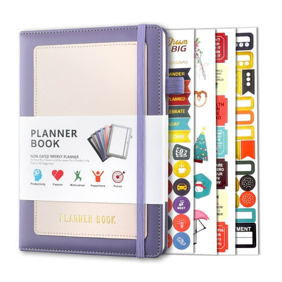 Purple A5 Undated Planner, Planner Weekly Planner Monthly Planner, Weekly & Monthly Budget Ledger Notebook, Financial Journal Goal Tracker Organizer for Home Office Use