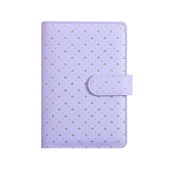 Purple A6 Binder Cover, 6-Ring PU Leather Notebook Case with Rhinestone Heart Pattern, Budget Binding Clip Cover with Card Slots & Pen Loop,Gift for Stationery Lovers