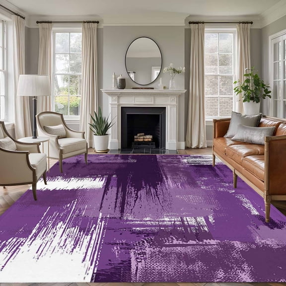 Purple Abstract 5'x8' Area Rug for Living Room, Modern Mottled Art Oil Painting Washable Non-Slip Rugs for Bedroom Nursery Dining Room, StainResistant Low-Pile Kitchen Carpet Large Entryway Rugs