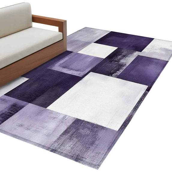 Purple Abstract Area Rug 4x6ft Modern Rustic Geometric Non-Slip Washable Square Rugs Soft Felt Indoor Floor Mat for Bedroom Kitchen Living Room Bathroom