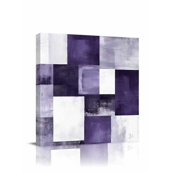 Purple Abstract Canvas Wall Art, Modern Rustic Geometric Color Block Plaid Framed Wall Decor Modern Artwork Prints Painting for Living Room, Bedroom, Kitchen & Cafe Decor 8x8 Inch
