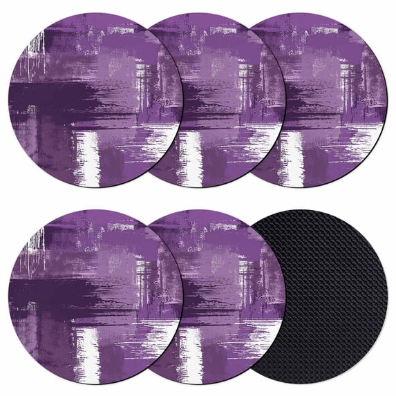 Purple Abstract Coasters Set of 6, Absorbent Coasters for Drinks, Modern Mottled Art Oil Painting Coaster for Desk Coffee Table Protection, Home Decor House Warming Gifts 4"