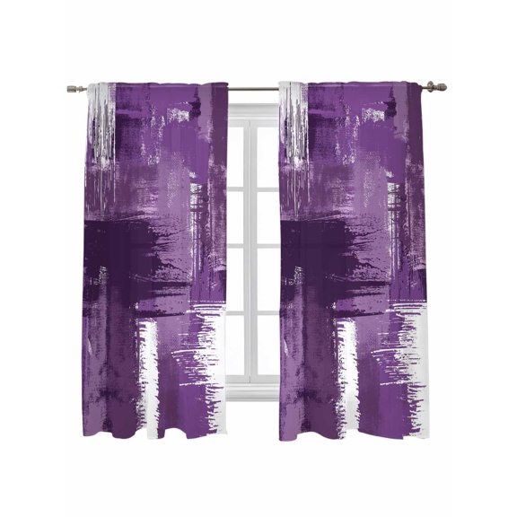 Purple Abstract Curtains 63 Inch Length, Sheer Curtains for Bedroom Living Room Window Modern Mottled Art Oil Painting Rod Pocket Voile Drapes Kitchen Curtains Small Half Window 42"x63" 2 Panels