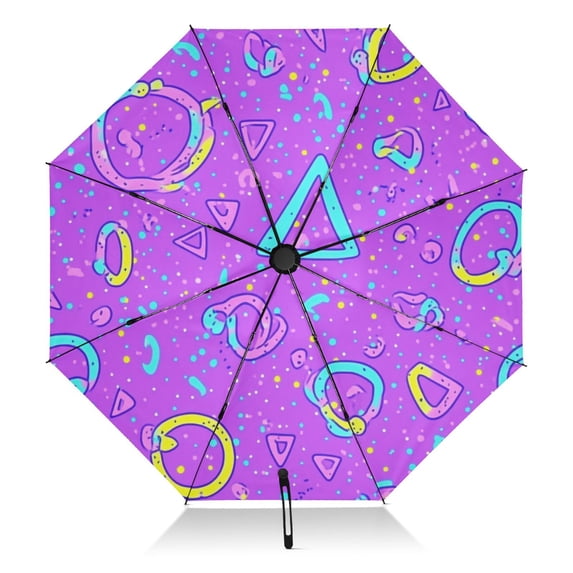 Purple Abstract Geometric Pattern Extra Large Automatic Umbrella, UV Protection, Waterproof, Auto Open and Close