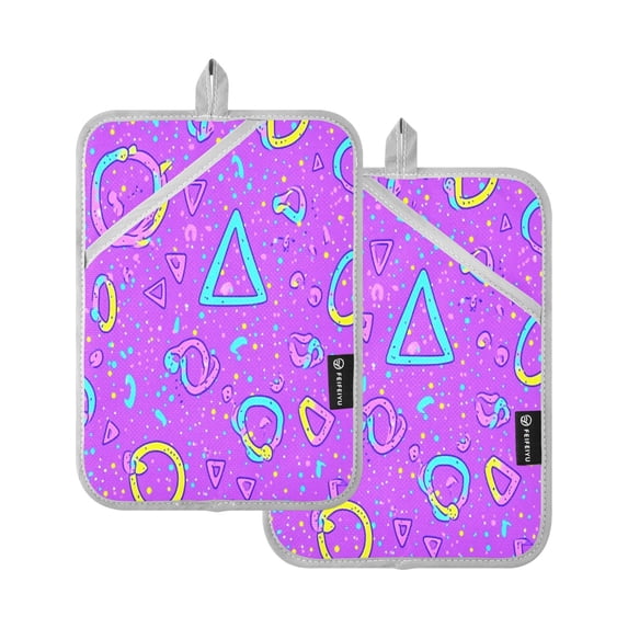 Purple Abstract Geometric Pattern Set of 2 Heat-Resistant Quilted Pads, Silver Polyester, 7" x 9.8"