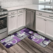 Purple Abstract Kitchen Mats for Floor, Modern Kitchen Rugs Set of 2 Carpet Area Rug, Geometric Modern White Grey Lavender Purple Kitchen Decor and Accessories Stuff, 17x30 and 17x47 Inch