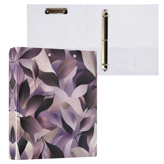 Purple Abstract Leaves 3 Ring Hardcover Binders 1.5in Round Rings for Letter-Size Folder Paper Organizer Pockets for Office Student Recipe
