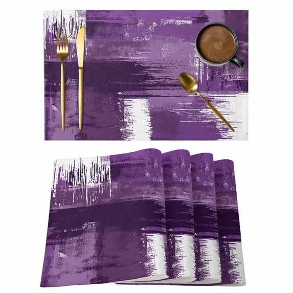 Purple Abstract Placemats Set of 4, Modern Mottled Art Oil Painting Placemats for Dining Table, Place Mats for Kitchen Tabletop, Waterproof Wipeable Dining Table Mats Set