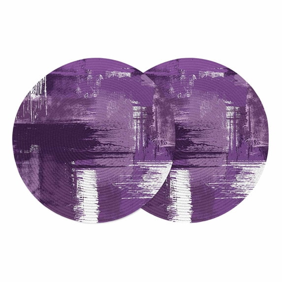 Purple Abstract Round 13 Inch Placemats Set of 2, Modern Mottled Art Oil Painting HeatResistant Non Slip Place Mats for Dining Table, Wipeable Braided Kitchen Table Mats for Housewarming